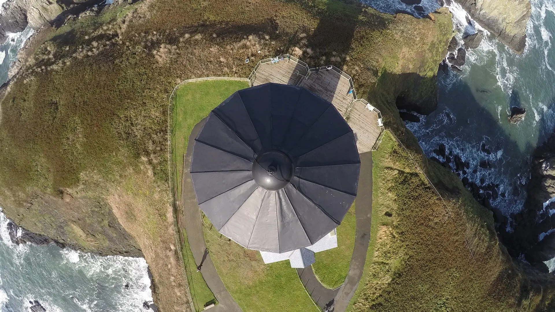 Drone inspection of Yaquina Head Lighthouse - overhead