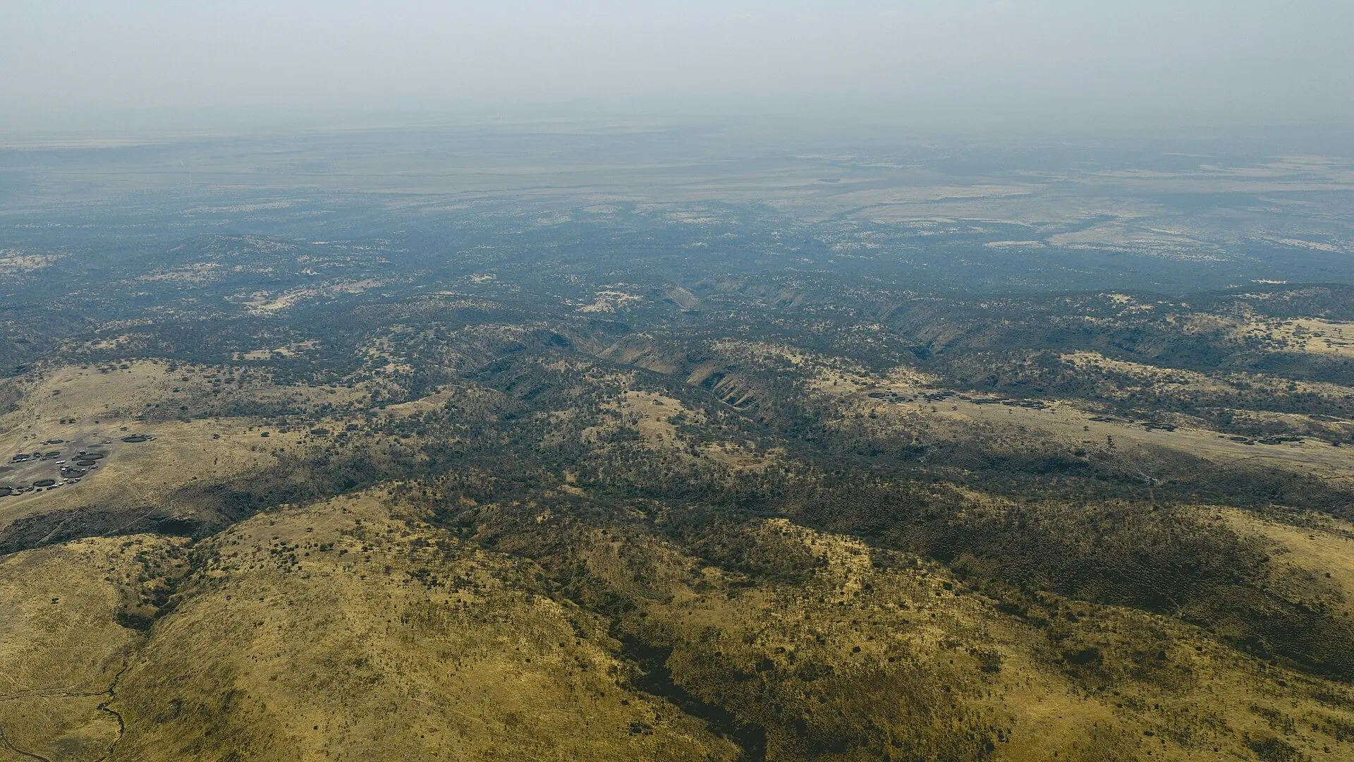 Landscape of the Ngorongoro Conservation Area captured by drone